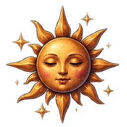 A smiling golden sun with rays
