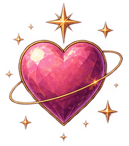 A pink heart surrounded by sparkles
