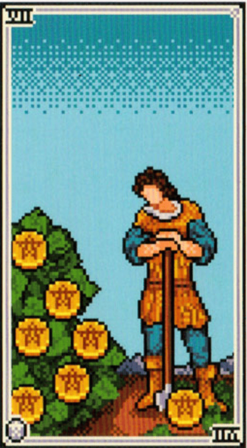 The Seven of Pentacles tarot card
