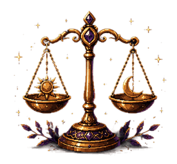 Golden balance scales weighing a sun against a crescent moon
