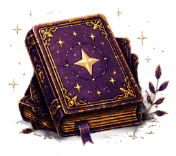 A purple spellbook with a gold star on its cover