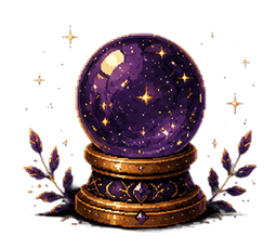 A starlit crystal ball resting on a carved wooden stand