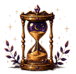 A golden hourglass with a starry night sky in its upper bulb