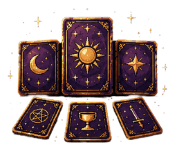 Six tarot cards laid out in a spread, three upright and three below