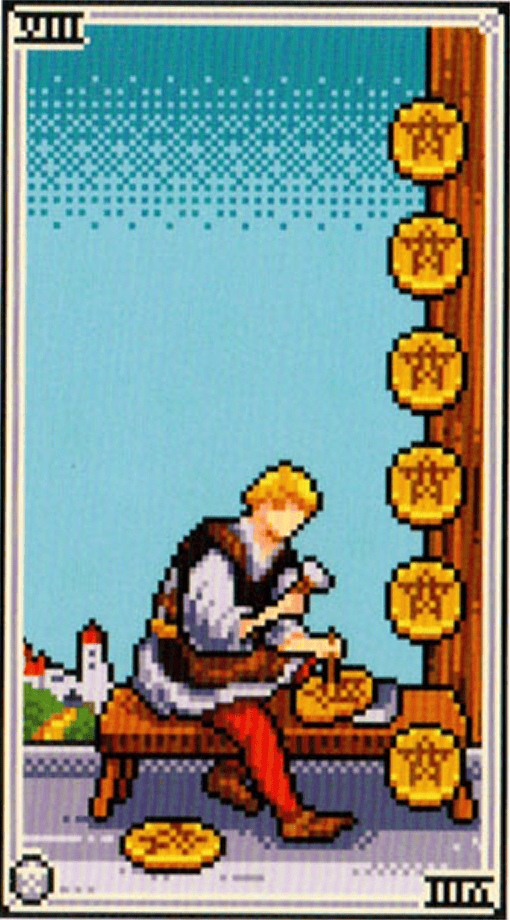 The Eight of Pentacles tarot card